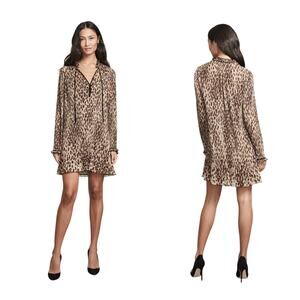 Veronica Beard Luvie Leopard Dress Womens Sz 16 Accordion Pleat Mini Cheetah